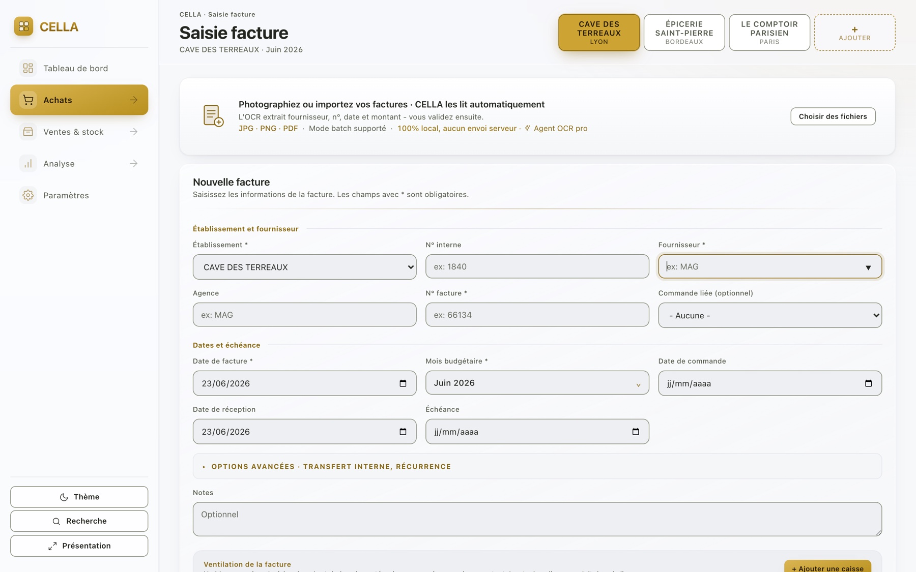 Saisie de facture avec lecture OCR automatique dans CELLA