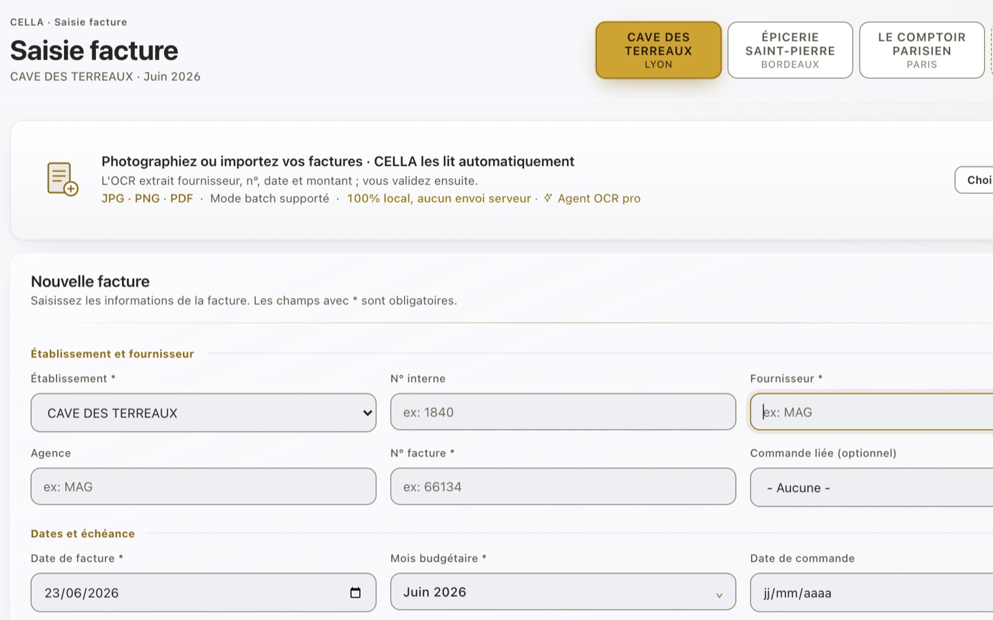 Saisie de facture avec lecture OCR automatique dans CELLA